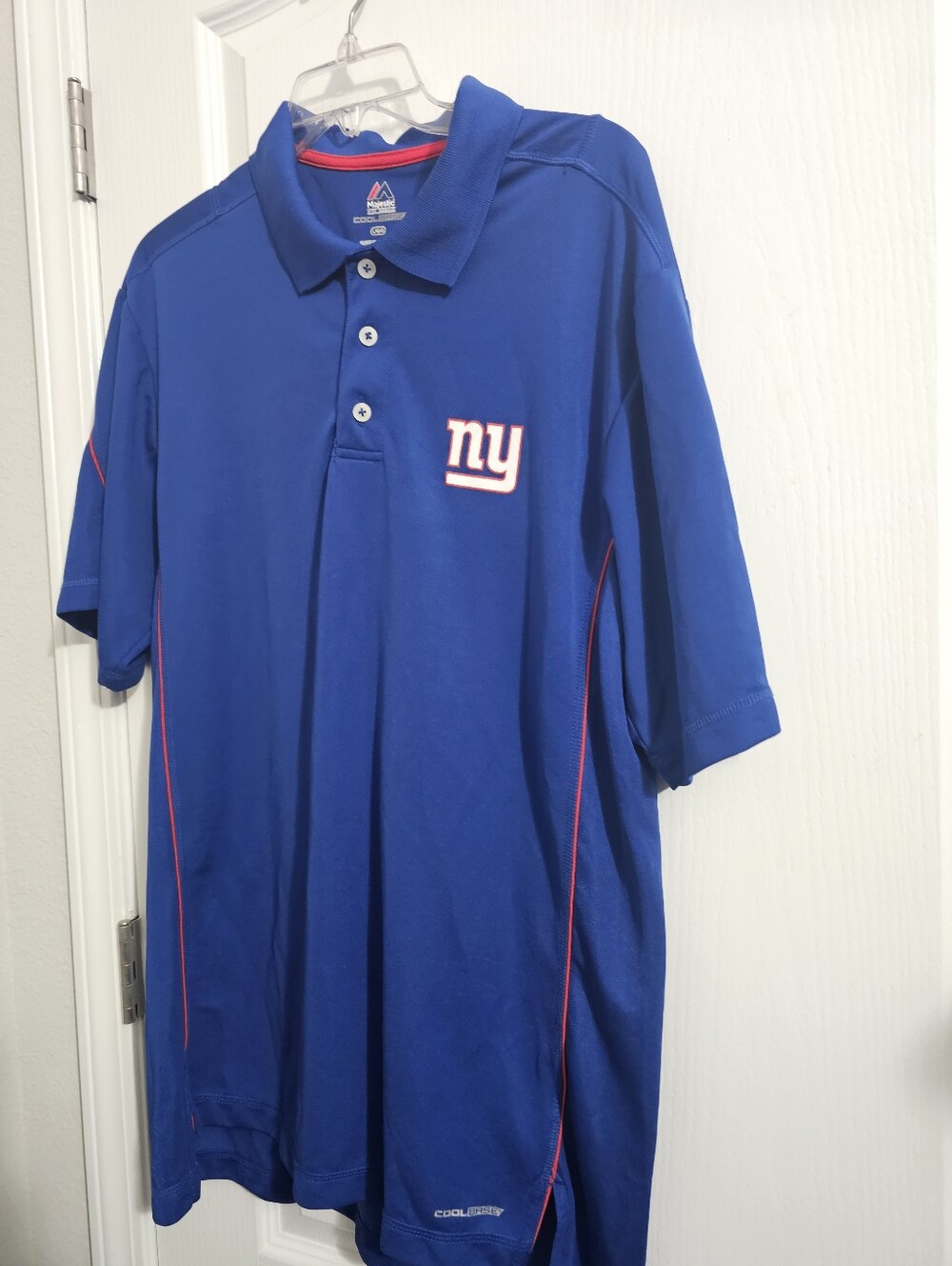 Majestic Blue New York Giants Polo with Red Trim. Size Large